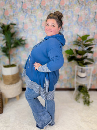 Brett Stripe Accent Flowy Hooded Top (2 Colors)-3- Hooded Tops-EMERALD-Styled by Stacked - A Plus Size Women's Boutique in Lakeville, MN
