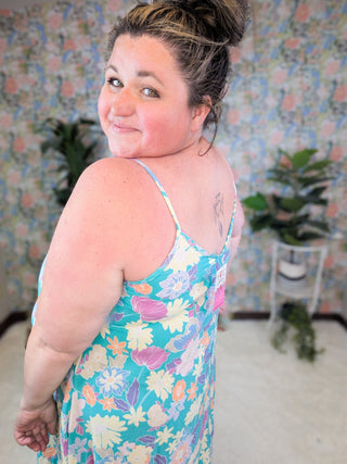 Bria Cami Midi Dress in Teal Floral-11- Dress/Romp/Jump-HEIMISH-Styled by Stacked - A Plus Size Women's Boutique in Lakeville, MN