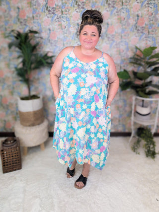 Bria Cami Midi Dress in Teal Floral-11- Dress/Romp/Jump-HEIMISH-Styled by Stacked - A Plus Size Women's Boutique in Lakeville, MN