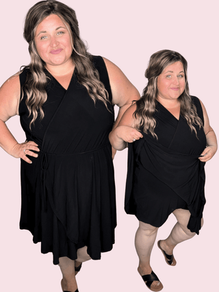 Briar Surplice Flutter Romper Dress in True Black-11- Dress/Romp/Jump-WHITE BIRCH-Styled by Stacked - A Plus Size Women's Boutique in Lakeville, MN