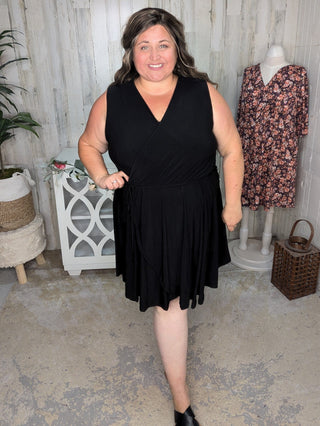 Briar Surplice Flutter Romper Dress in True Black-11- Dress/Romp/Jump-WHITE BIRCH-Styled by Stacked - A Plus Size Women's Boutique in Lakeville, MN