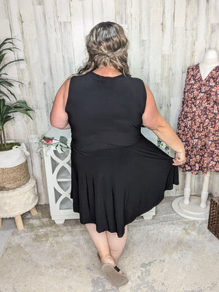 Briar Surplice Flutter Romper Dress in True Black-11- Dress/Romp/Jump-WHITE BIRCH-Styled by Stacked - A Plus Size Women's Boutique in Lakeville, MN