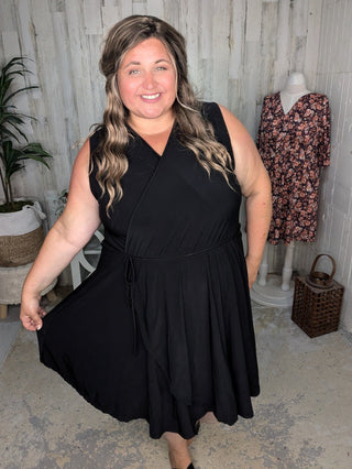 Briar Surplice Flutter Romper Dress in True Black-11- Dress/Romp/Jump-WHITE BIRCH-Styled by Stacked - A Plus Size Women's Boutique in Lakeville, MN