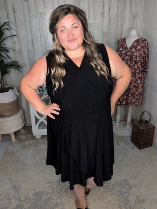 Briar Surplice Flutter Romper Dress in True Black-11- Dress/Romp/Jump-WHITE BIRCH-Styled by Stacked - A Plus Size Women's Boutique in Lakeville, MN