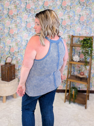 1- ShortSlv/Slvless Tops Bridget Snap Front Waffle Knit Racerback Tank plus size clothing