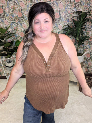 Bridget SnapFront Racerback Tank in Waffleknit (3 COLORS)-1- ShortSlv/Slvless Tops-WHITE BIRCH-Styled by Stacked - A Plus Size Women's Boutique in Lakeville, MN