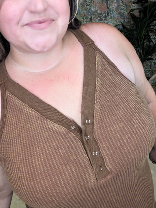 Bridget SnapFront Racerback Tank in Waffleknit (3 COLORS)-1- ShortSlv/Slvless Tops-WHITE BIRCH-Styled by Stacked - A Plus Size Women's Boutique in Lakeville, MN