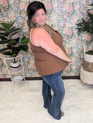 Bridget SnapFront Racerback Tank in Waffleknit (3 COLORS)-1- ShortSlv/Slvless Tops-WHITE BIRCH-Styled by Stacked - A Plus Size Women's Boutique in Lakeville, MN