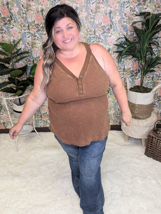 Bridget SnapFront Racerback Tank in Waffleknit (3 COLORS)-1- ShortSlv/Slvless Tops-WHITE BIRCH-Styled by Stacked - A Plus Size Women's Boutique in Lakeville, MN
