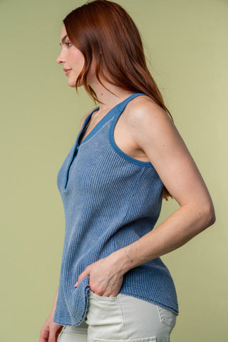 Bridget SnapFront Racerback Tank in Waffleknit (3 COLORS)-1- ShortSlv/Slvless Tops-WHITE BIRCH-Styled by Stacked - A Plus Size Women's Boutique in Lakeville, MN