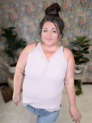 Bridget SnapFront Racerback Tank in Waffleknit (3 COLORS)-1- ShortSlv/Slvless Tops-WHITE BIRCH-Styled by Stacked - A Plus Size Women's Boutique in Lakeville, MN