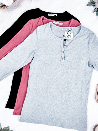 Brielle Brushed Ribbed Button Henley (Solids)-2- Long Sleeve Tops-MICHELLE MAE-Styled by Stacked - A Plus Size Women's Boutique in Lakeville, MN