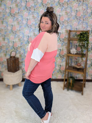 1- ShortSlv/Slvless Tops Brioni Urban Ribbed Short Sleeve Colorblock Top in Pink Mix plus size clothing