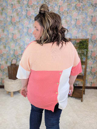 1- ShortSlv/Slvless Tops Brioni Urban Ribbed Short Sleeve Colorblock Top in Pink Mix plus size clothing
