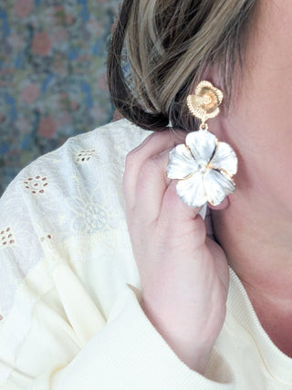 Brushed Gold Layered Flower Drop Earrings-ACCESSORIES-Urbanista-Styled by Stacked - A Plus Size Women's Boutique in Lakeville, MN