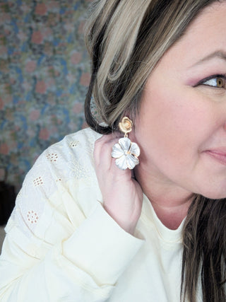 Brushed Gold Layered Flower Drop Earrings-ACCESSORIES-Urbanista-Styled by Stacked - A Plus Size Women's Boutique in Lakeville, MN
