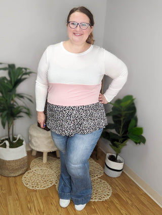 Brynn Tiered Lightweight Colorblock Long Sleeve Top-2- Long Sleeve Tops-voll-Styled by Stacked - A Plus Size Women's Boutique in Lakeville, MN