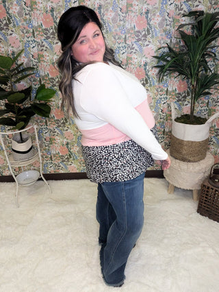Brynn Tiered Lightweight Colorblock Long Sleeve Top-2- Long Sleeve Tops-voll-Styled by Stacked - A Plus Size Women's Boutique in Lakeville, MN