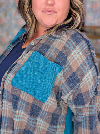 2- Long Sleeve Tops Calla Plaid + Waffle Mix Buttondown Top plus size clothing
