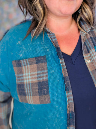2- Long Sleeve Tops Calla Plaid + Waffle Mix Buttondown Top plus size clothing
