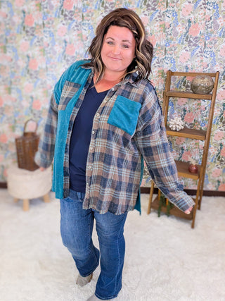 2- Long Sleeve Tops Calla Plaid + Waffle Mix Buttondown Top plus size clothing