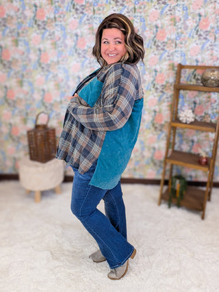 2- Long Sleeve Tops Calla Plaid + Waffle Mix Buttondown Top plus size clothing