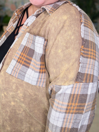 Calla Plaid + Waffle Mix Long Sleeve Buttondown Top (3 colors)-2- Long Sleeve Tops-WHITE BIRCH-Styled by Stacked - A Plus Size Women's Boutique in Lakeville, MN