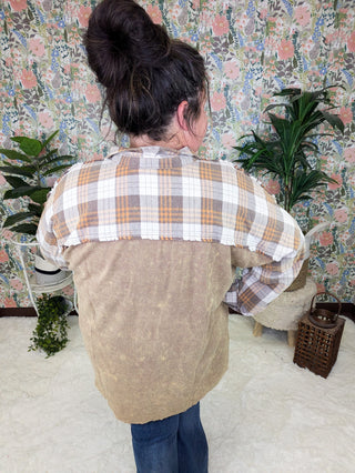 Calla Plaid + Waffle Mix Long Sleeve Buttondown Top (3 colors)-2- Long Sleeve Tops-WHITE BIRCH-Styled by Stacked - A Plus Size Women's Boutique in Lakeville, MN