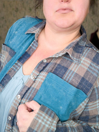 Calla Plaid + Waffle Mix Long Sleeve Buttondown Top (3 colors)-2- Long Sleeve Tops-WHITE BIRCH-Styled by Stacked - A Plus Size Women's Boutique in Lakeville, MN