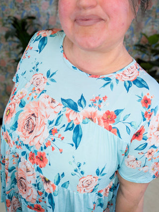 Cambria Tiered Short Sleeve Top in Aqua Mint Floral-1- ShortSlv/Slvless Tops-HEIMISH-Styled by Stacked - A Plus Size Women's Boutique in Lakeville, MN