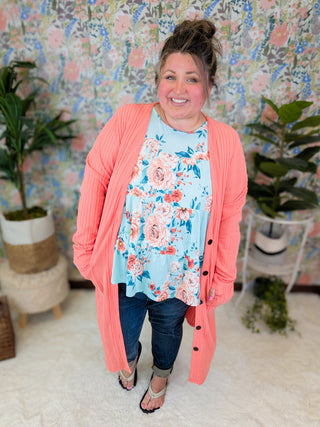 Cambria Tiered Short Sleeve Top in Aqua Mint Floral-1- ShortSlv/Slvless Tops-HEIMISH-Styled by Stacked - A Plus Size Women's Boutique in Lakeville, MN