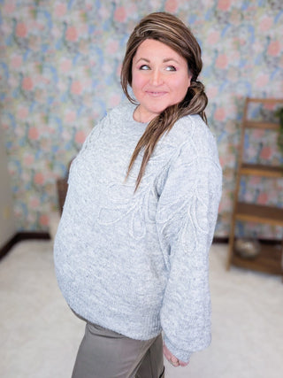 2- Long Sleeve Tops Camille Sweater w/Floral Stitch in Gray plus size clothing