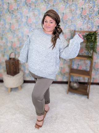 2- Long Sleeve Tops Camille Sweater w/Floral Stitch in Gray plus size clothing