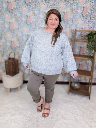 2- Long Sleeve Tops Camille Sweater w/Floral Stitch in Gray plus size clothing