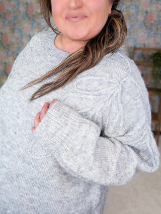 2- Long Sleeve Tops Camille Sweater w/Floral Stitch in Gray plus size clothing