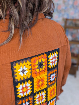 4- Overlayer Tops Campbell Light Corduroy Shacket w/Granny Square Back (3 Colors) plus size clothing