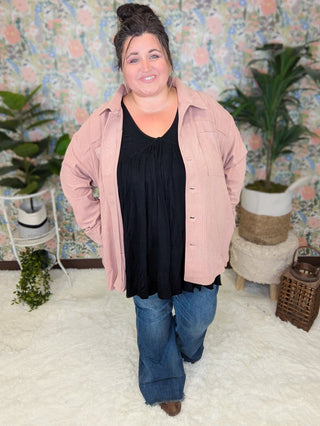 Campbell Light Corduroy Shacket w/Granny Square Back-4- Overlayer Tops-lime chili-Styled by Stacked - A Plus Size Women's Boutique in Lakeville, MN