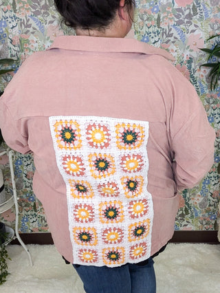 Campbell Light Corduroy Shacket w/Granny Square Back-4- Overlayer Tops-lime chili-Styled by Stacked - A Plus Size Women's Boutique in Lakeville, MN