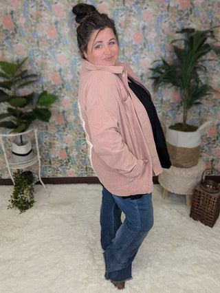 Campbell Light Corduroy Shacket w/Granny Square Back-4- Overlayer Tops-lime chili-Styled by Stacked - A Plus Size Women's Boutique in Lakeville, MN