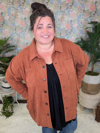 Campbell Light Corduroy Shacket w/Granny Square Back-4- Overlayer Tops-lime chili-Styled by Stacked - A Plus Size Women's Boutique in Lakeville, MN