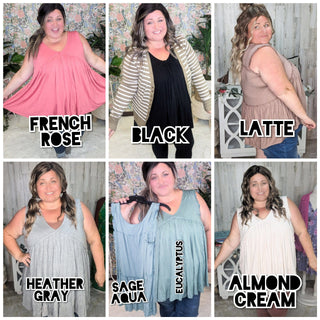 Candace Ultimate No-Cling Flowy Tiered Tank (7 Colors)-1- ShortSlv/Slvless Tops-KORI-Styled by Stacked - A Plus Size Women's Boutique in Lakeville, MN