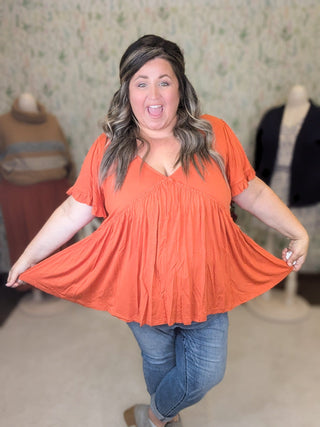 Candy Fit + Flow Short Sleeve Babydoll Top-1- ShortSlv/Slvless Tops-KORI-Styled by Stacked - A Plus Size Women's Boutique in Lakeville, MN