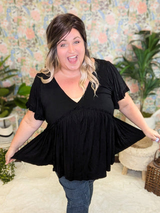Candy Fit + Flow Short Sleeve Babydoll Top-1- ShortSlv/Slvless Tops-KORI-Styled by Stacked - A Plus Size Women's Boutique in Lakeville, MN