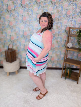 11- Dress/Romp/Jump Carin Vneck Tank Dress in Mint Multi Stripe plus size clothing