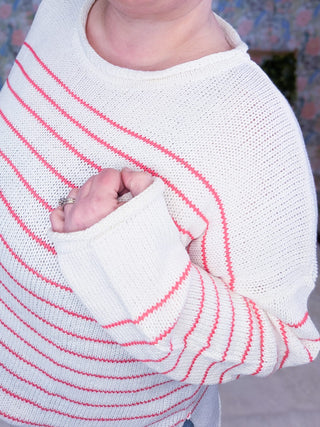 2- Long Sleeve Tops Carina Striped Sweater in Ivory & Coral Pink plus size clothing