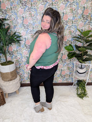 Carlie Striped Tank w/Floral Accent-1- ShortSlv/Slvless Tops-WHITE BIRCH-Styled by Stacked - A Plus Size Women's Boutique in Lakeville, MN