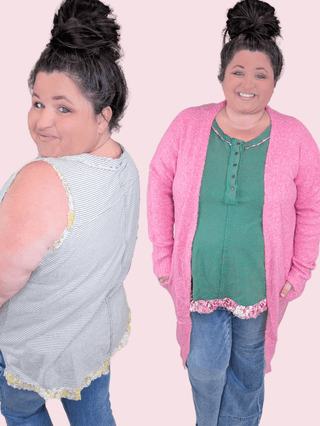 Carlie Striped Tank w/Floral Accent-1- ShortSlv/Slvless Tops-WHITE BIRCH-Styled by Stacked - A Plus Size Women's Boutique in Lakeville, MN