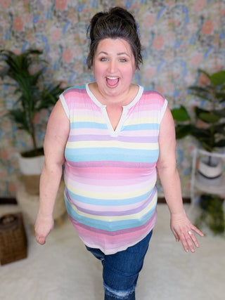 Carmen Retro Striped Vneck Tank-1- ShortSlv/Slvless Tops-HEIMISH-Styled by Stacked - A Plus Size Women's Boutique in Lakeville, MN