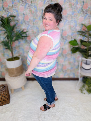 Carmen Retro Striped Vneck Tank-1- ShortSlv/Slvless Tops-HEIMISH-Styled by Stacked - A Plus Size Women's Boutique in Lakeville, MN