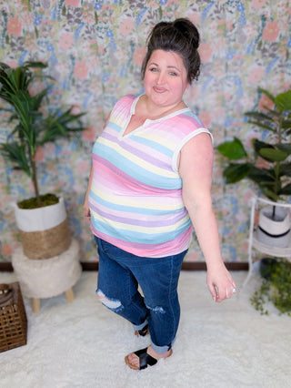 Carmen Retro Striped Vneck Tank-1- ShortSlv/Slvless Tops-HEIMISH-Styled by Stacked - A Plus Size Women's Boutique in Lakeville, MN